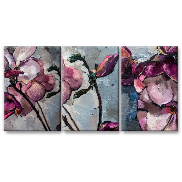 Cuadros Decorativos Imitación Óleo Magnolias Púrpura MobileCity Set 3 piezas 40 x 60