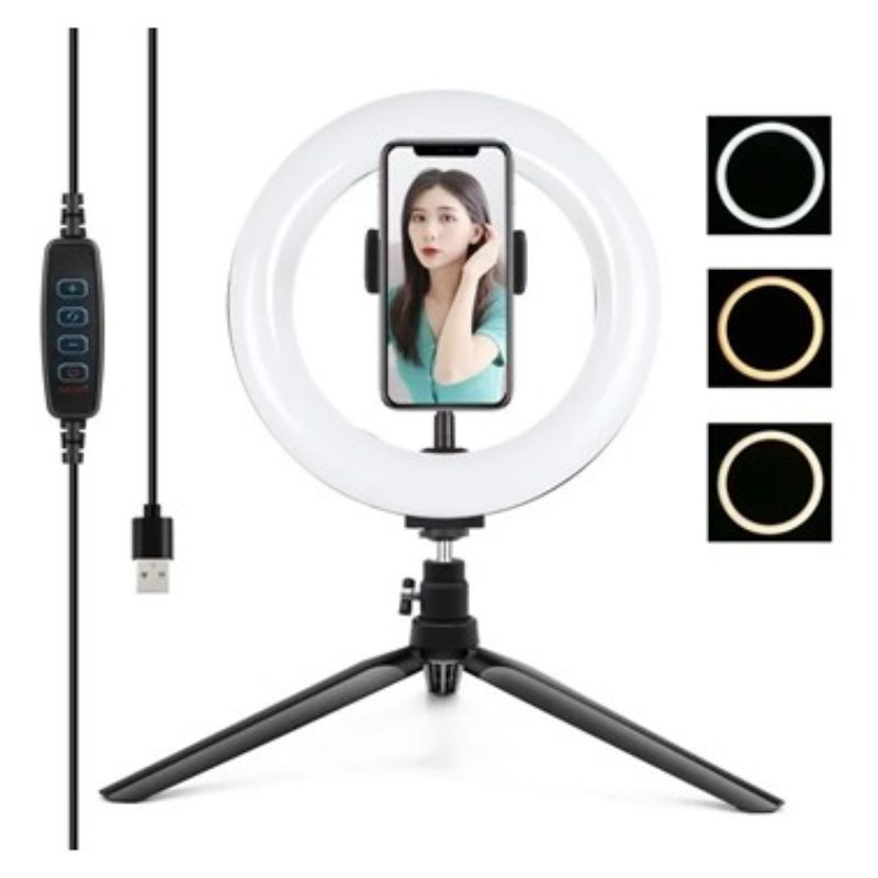 Aro De Luz Led 20 Cm Con Mini Tripie + soporte Para Celular 8 pulgadas