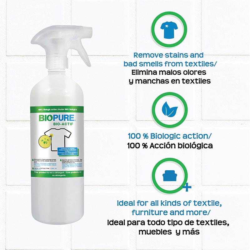 Tratamiento para quitar malos olores y manchas en textiles - Elimina manchas y malos olores de orina, vómito, sudor, heces y mugre - Acción 100% Biológica (3 Litros)