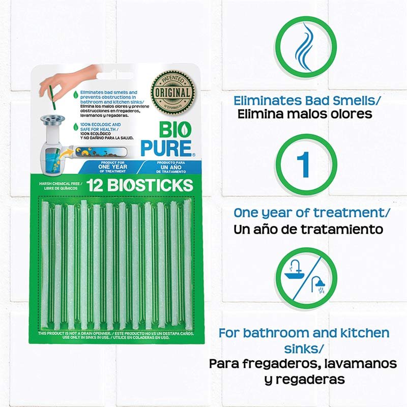 BIOPURE Kit 2x Tratamiento Contra Malos Olores En Tuberías y Coladeras -Biostick