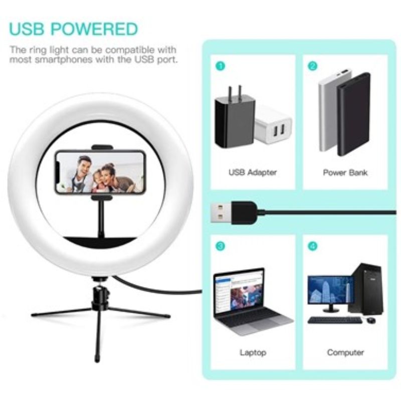 Aro De Luz Led De 10 pulgadas Con Trípode Y Receptor Bluetooth
