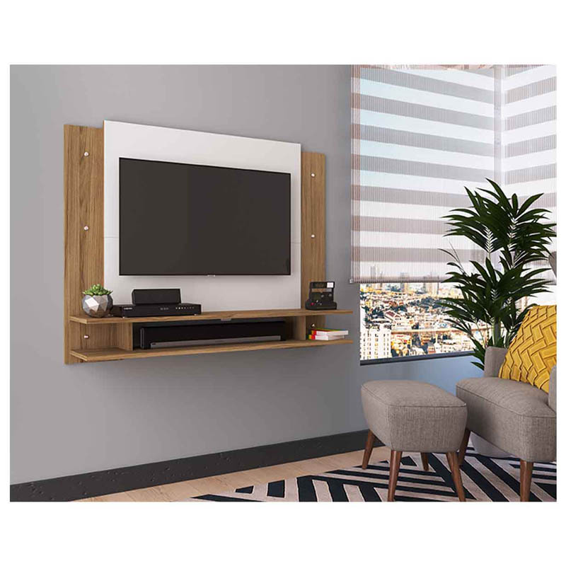 Mueble Modular TV Con Paneles + Repisas Natural con Blanco