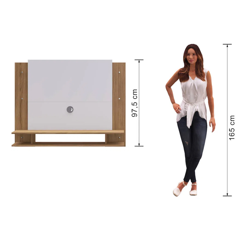 Mueble Modular TV Con Paneles + Repisas Natural con Blanco