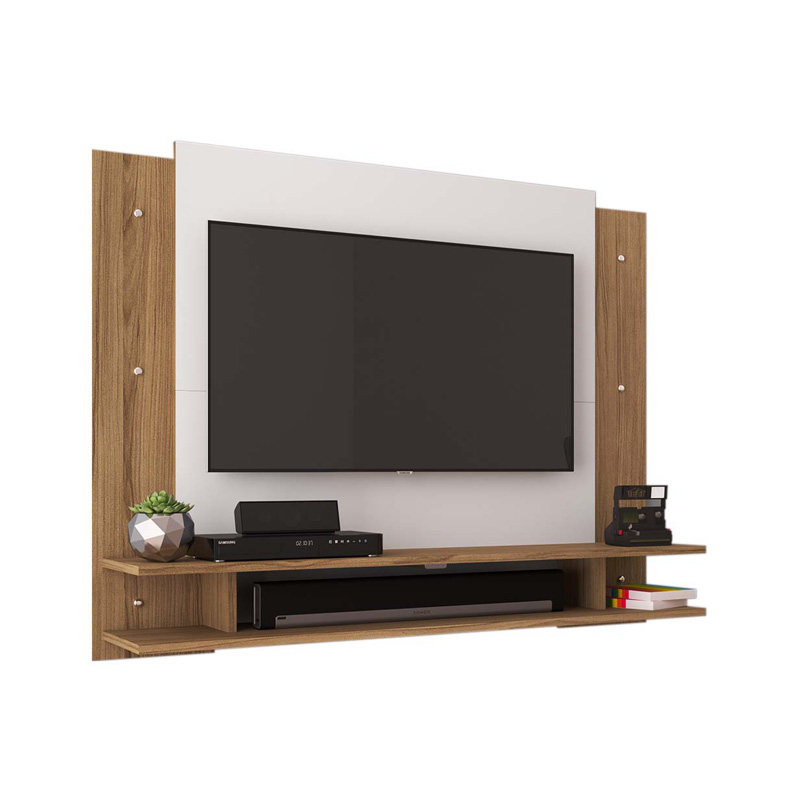 Mueble Modular TV Con Paneles + Repisas Natural con Blanco