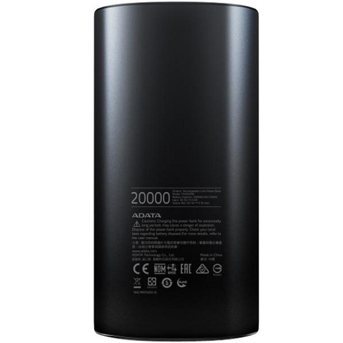 Bateria Adata P20000D 20000mAh Negro USB Power Bank Cargador Portatil AP20000D-DGT-5V-CBK