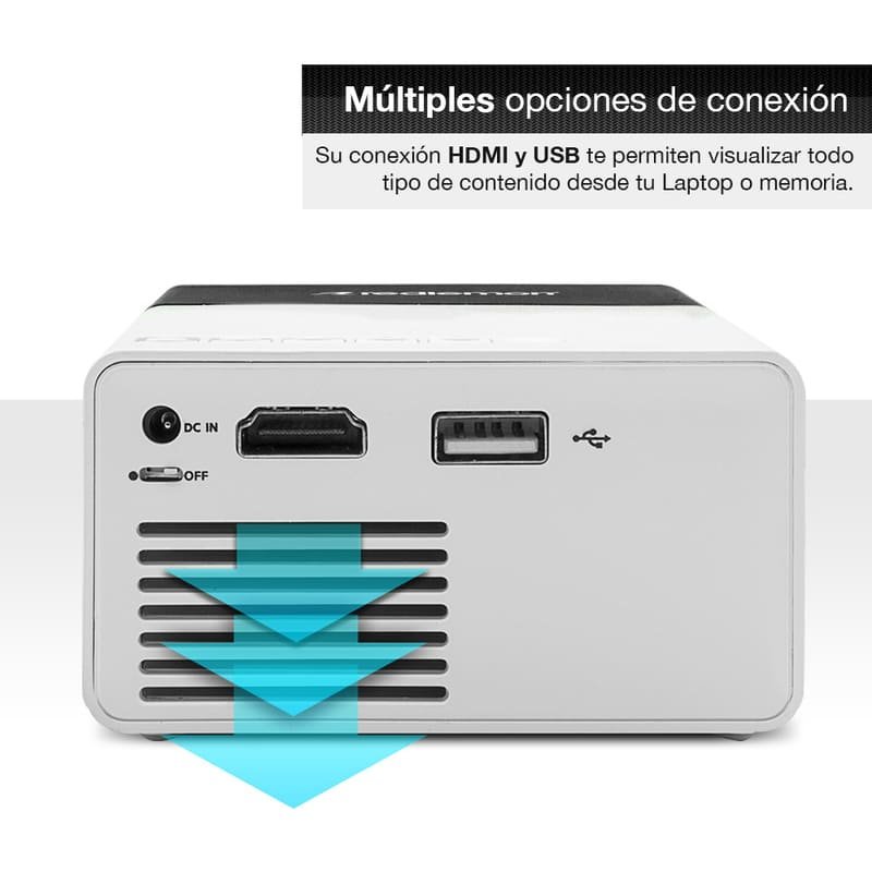 Redlemon Mini Proyector Portátil LED con Puerto HDMI, USB, Micro SD, Audio/Video, Proyección de Pantalla hasta 60 y Bocina Integrada