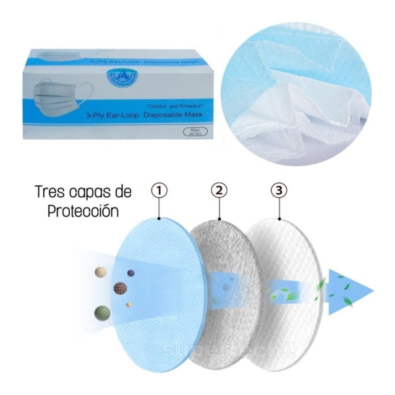 Tapabocas Cubrebocas 3 Capas Con Filtro Protector 50 Piezas