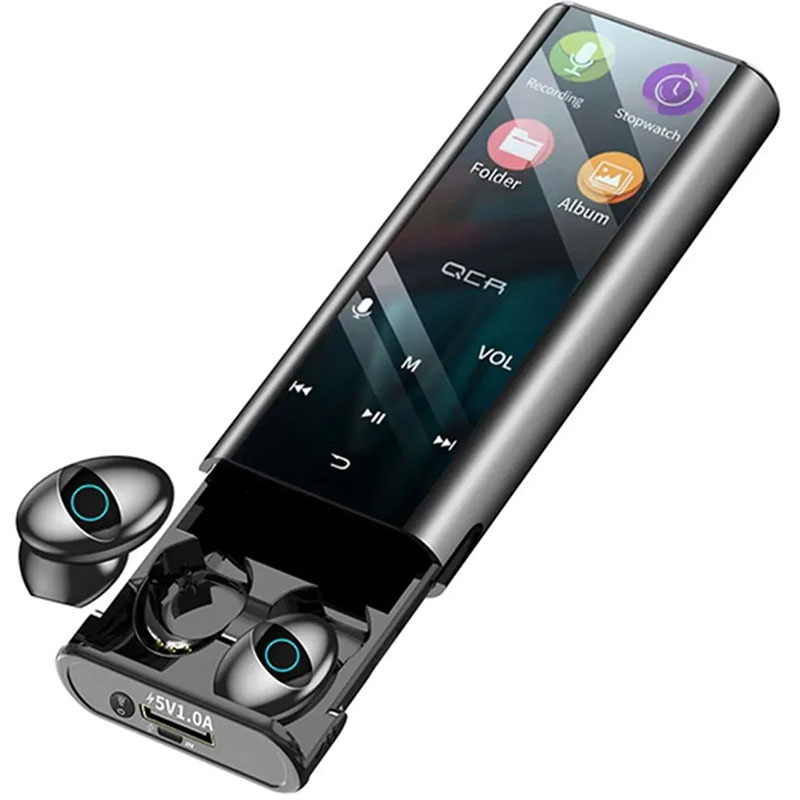 Reproductor Mp3 Touch con Audifonos Manos Libres y Power Bank Mega Bass