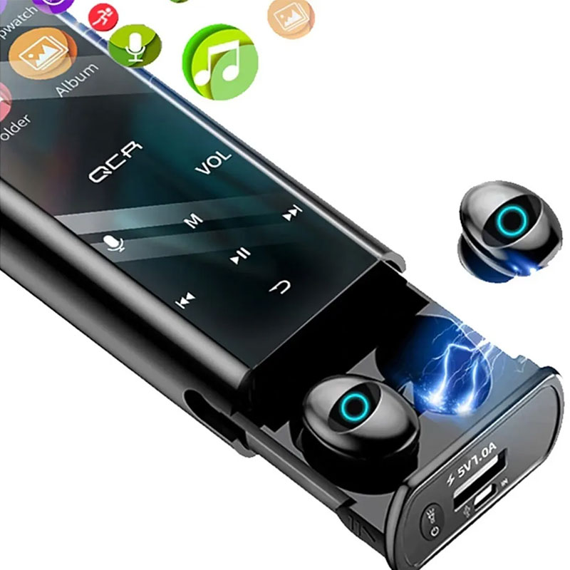 Reproductor Mp3 Touch con Audifonos Manos Libres y Power Bank Mega Bass