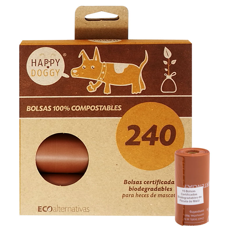 HappyDoggy Bolsa certificada compostable para heces de Mascota con 240pzs de Ecoalternativas