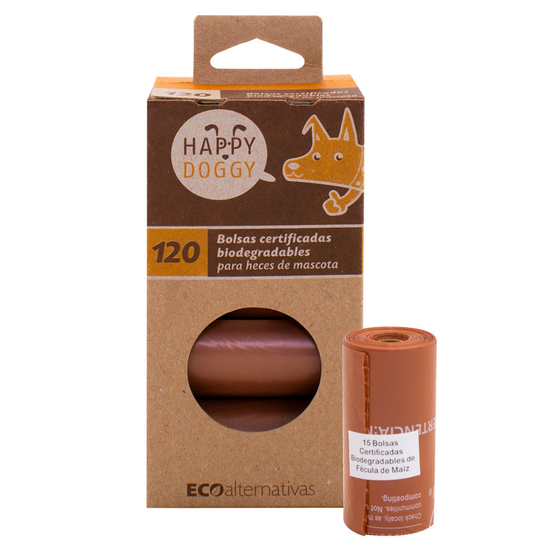 HappyDoggy Bolsa certificada compostable para heces de Mascota con 120pzs de Ecoalternativas