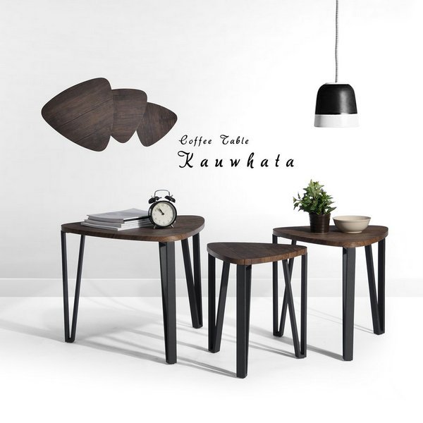 FurnitureR Sorprendente Mesa de Café Superficie de Textura de Madera y Patas de Acero Duraderas Marron