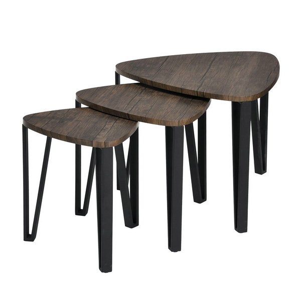 FurnitureR Sorprendente Mesa de Café Superficie de Textura de Madera y Patas de Acero Duraderas Marron