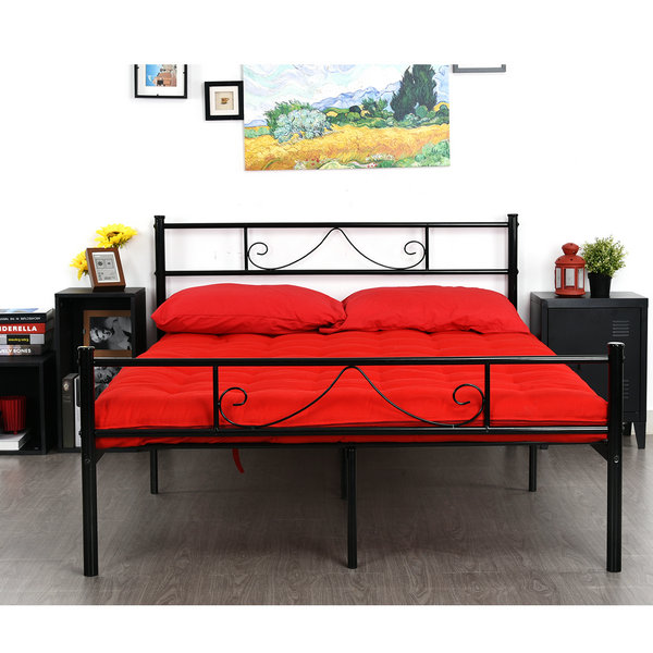FurnitureR Estructura de cama de metal con cabecera y pie de cama- cama doble