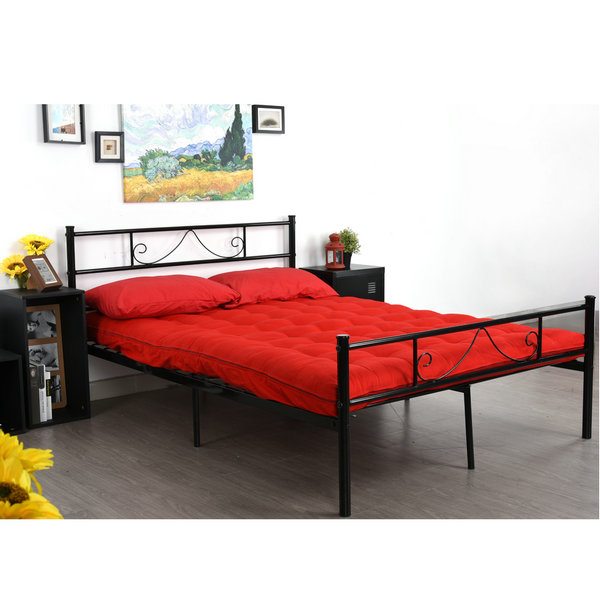 FurnitureR Estructura de cama de metal con cabecera y pie de cama- cama doble