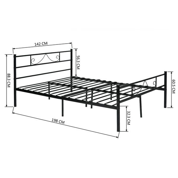 FurnitureR Estructura de cama de metal con cabecera y pie de cama- cama doble