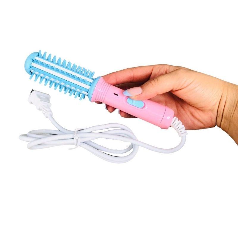 Mini Cepillo Rizador de Cabello Eléctrico, LBP, Portátil, 17.5cm (6.8in) - Color Rosa/Azul