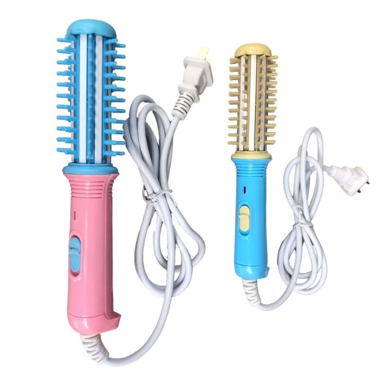 Mini Cepillo Rizador de Cabello Eléctrico, LBP, Portátil, 17.5cm (6.8in) - Color Rosa/Azul