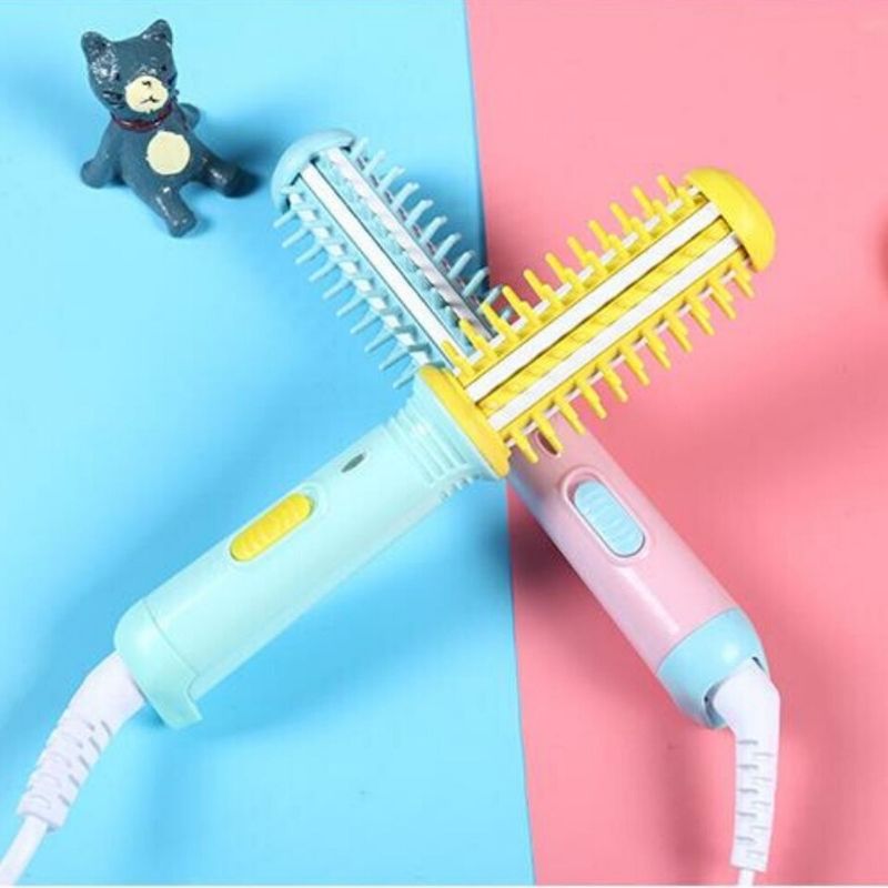 Mini Cepillo Rizador de Cabello Eléctrico, LBP, Portátil, 17.5cm (6.8in) - Color Rosa/Azul