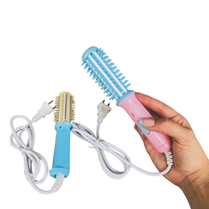Mini Cepillo Rizador de Cabello Eléctrico, LBP, Portátil, 17.5cm (6.8in) - Color Azul/Amarillo