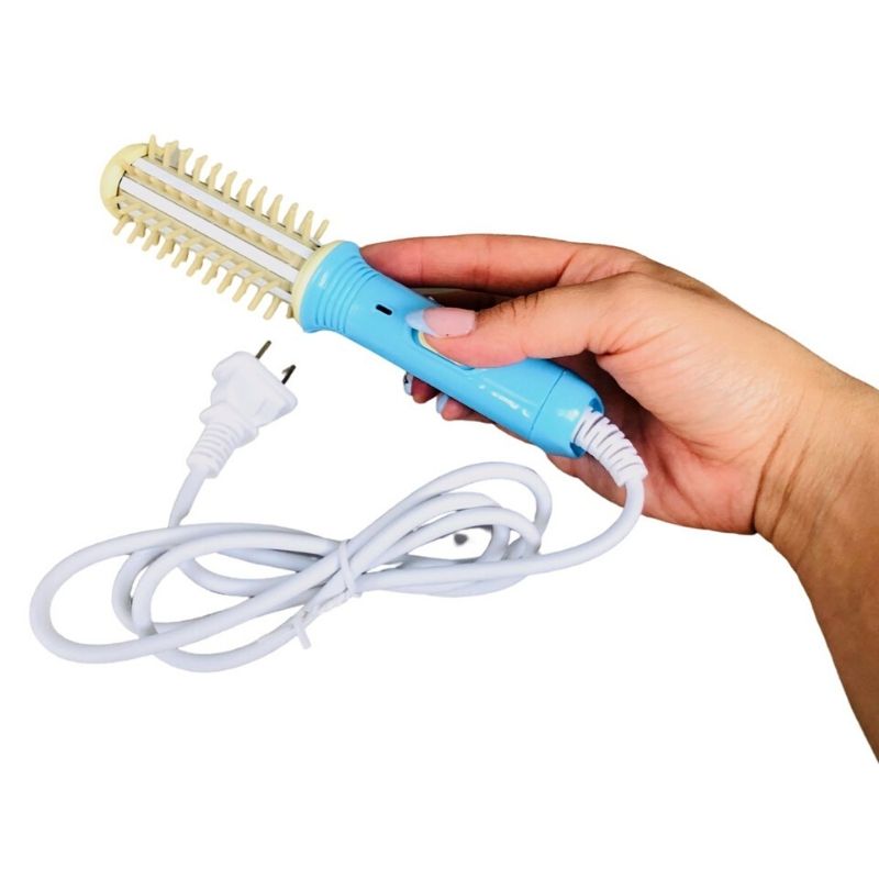 Mini Cepillo Rizador de Cabello Eléctrico, LBP, Portátil, 17.5cm (6.8in) - Color Azul/Amarillo
