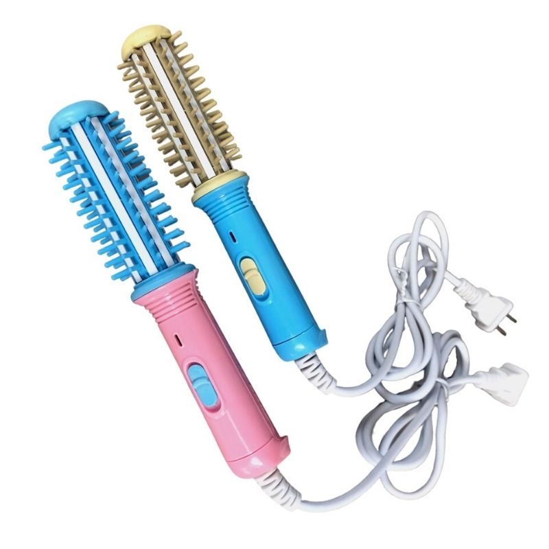 Mini Cepillo Rizador de Cabello Eléctrico, LBP, Portátil, 17.5cm (6.8in) - Color Azul/Amarillo