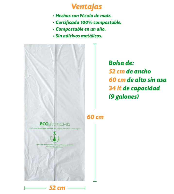 5 Paquetes de 20 bolsas Compostables Chicas para Basura de Ecoalternativas