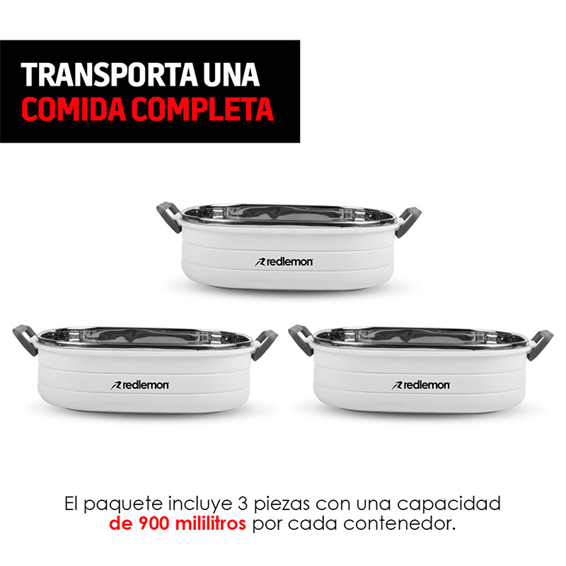 Lonchera Térmica Bento Box 3 Contenedores Acero Redlemon.
