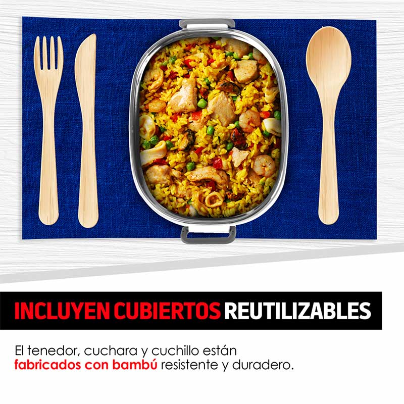 Lonchera Térmica Bento Box 3 Contenedores Acero Redlemon.