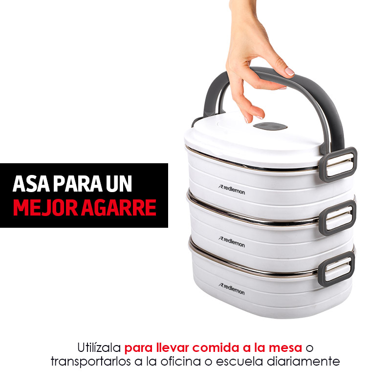 Lonchera Térmica Bento Box 3 Contenedores Acero Redlemon.