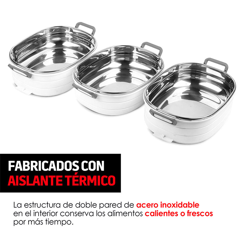 Lonchera Térmica Bento Box 3 Contenedores Acero Redlemon.