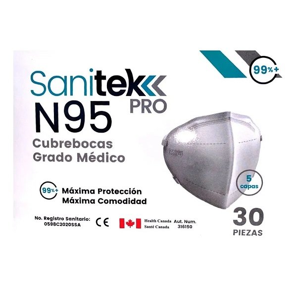 30 Cubrebocas N95 Grado Médico C/5 Capas Sanitek Pro