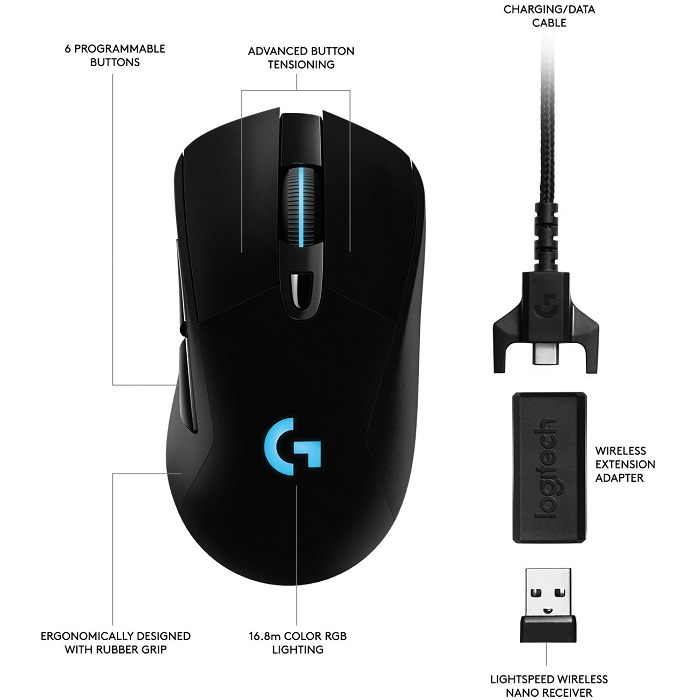 Mouse Logitech G703 Lightspeed HERO Inalambrico USB Gaming 910-005639