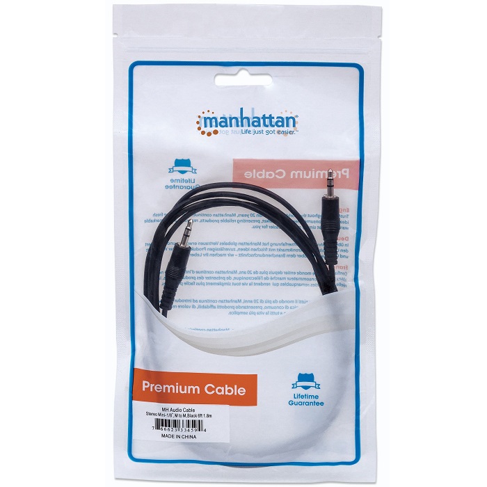 Cable De Audio Estereo Manhattan 3.5mm Macho a Macho 1.8 Metros 334594