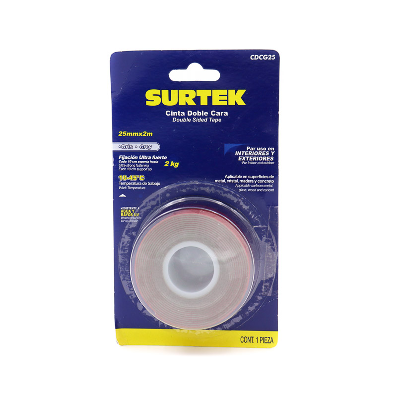 Cinta Doble Cara Gris Fijacion Ultrafuerte 25mmx2m