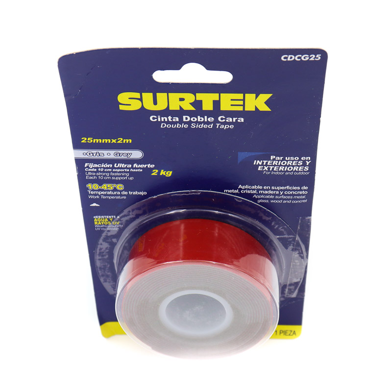 Cinta Doble Cara Gris Fijacion Ultrafuerte 25mmx2m
