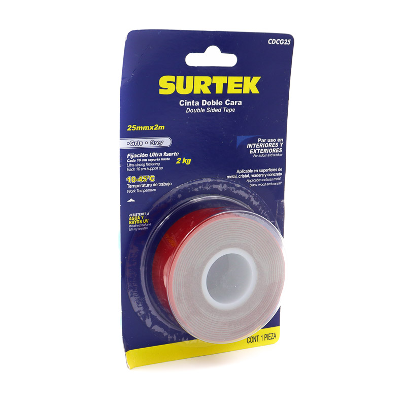 Cinta Doble Cara Gris Fijacion Ultrafuerte 25mmx2m