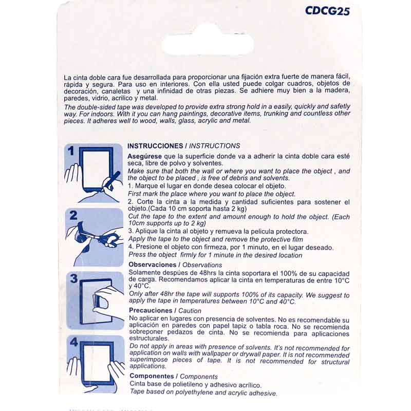 Cinta Doble Cara Gris Fijacion Ultrafuerte 25mmx2m