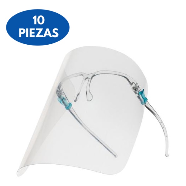 Pack 10 Caretas Protectoras Faciales con Soporte de Lentes (Armazón) -Mica Transparente