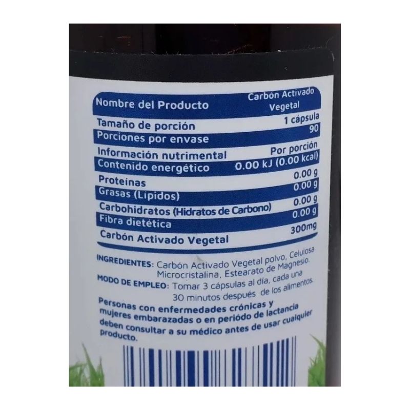 Carbón Activado Vegetal 300mg 90 cápsulas Vidanat