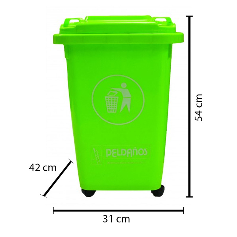 Bote Para Basura 60L Con Ruedas Y Tapa Verde 703384 Peldaños