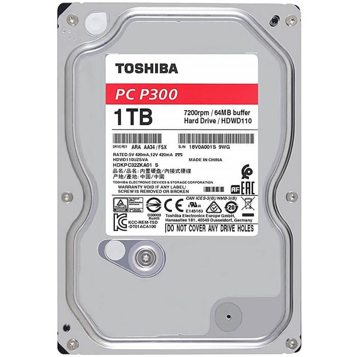 Disco Duro 3.5 Toshiba P300 1TB 7200RPM SATA 3 64MB HDWD110UZSVA