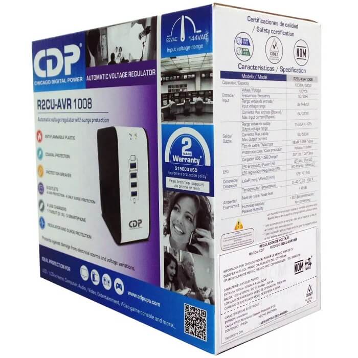 Regulador De Voltaje CDP R2CU-AVR1008 1000VA 8 Contactos.