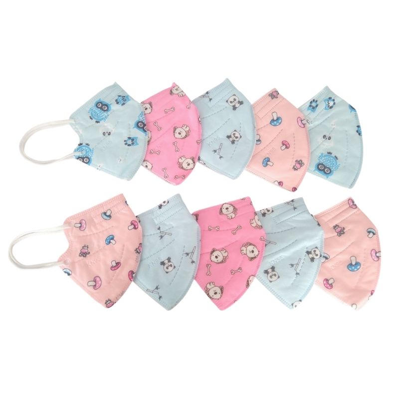 10pz Cubrebocas KN95 para Niños, Mascarilla Infantil, Estampado, en Empaque Individual -Azul/Rosa