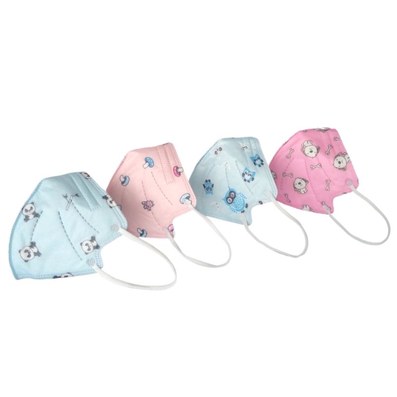 10pz Cubrebocas KN95 para Niños, Mascarilla Infantil, Estampado, en Empaque Individual -Azul/Rosa