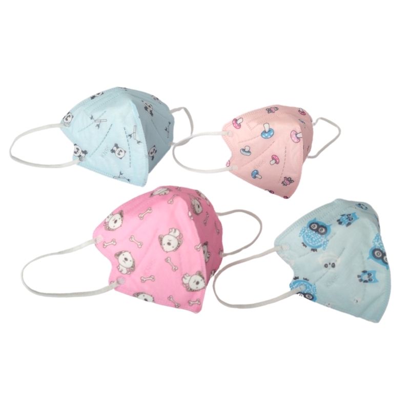 10pz Cubrebocas KN95 para Niños, Mascarilla Infantil, Estampado, en Empaque Individual -Azul/Rosa