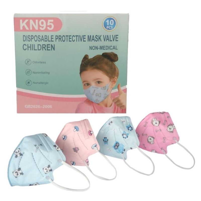 10pz Cubrebocas KN95 para Niños, Mascarilla Infantil, Estampado, en Empaque Individual -Azul/Rosa