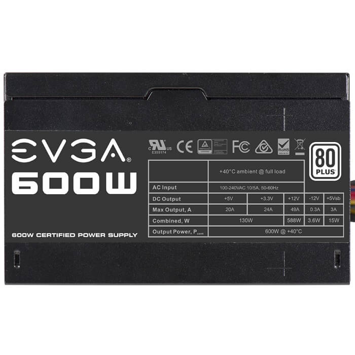 Fuente De Poder EVGA 600W 100-W1-0600-K1 80 Plus