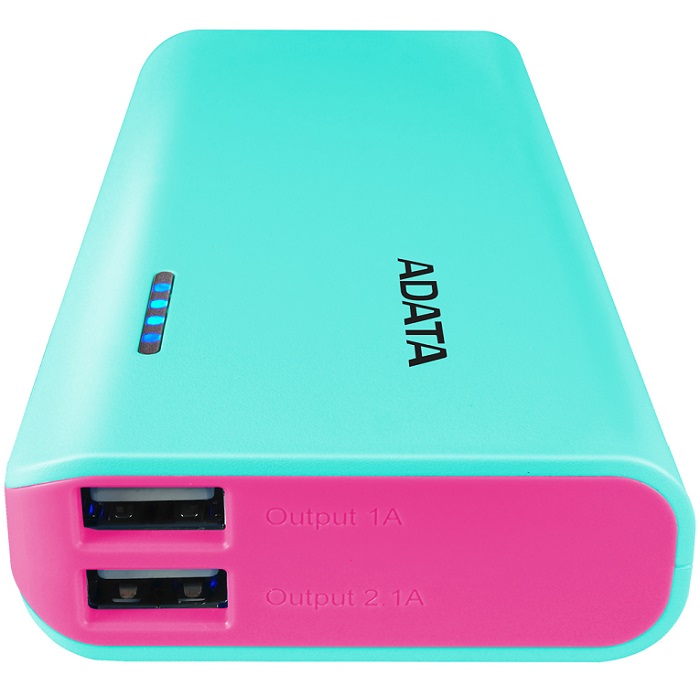 Bateria Adata PT100 10000mAh Power Bank Azul-Rosa USB Cargador Portatil APT100-10000M-5V-CTBPK