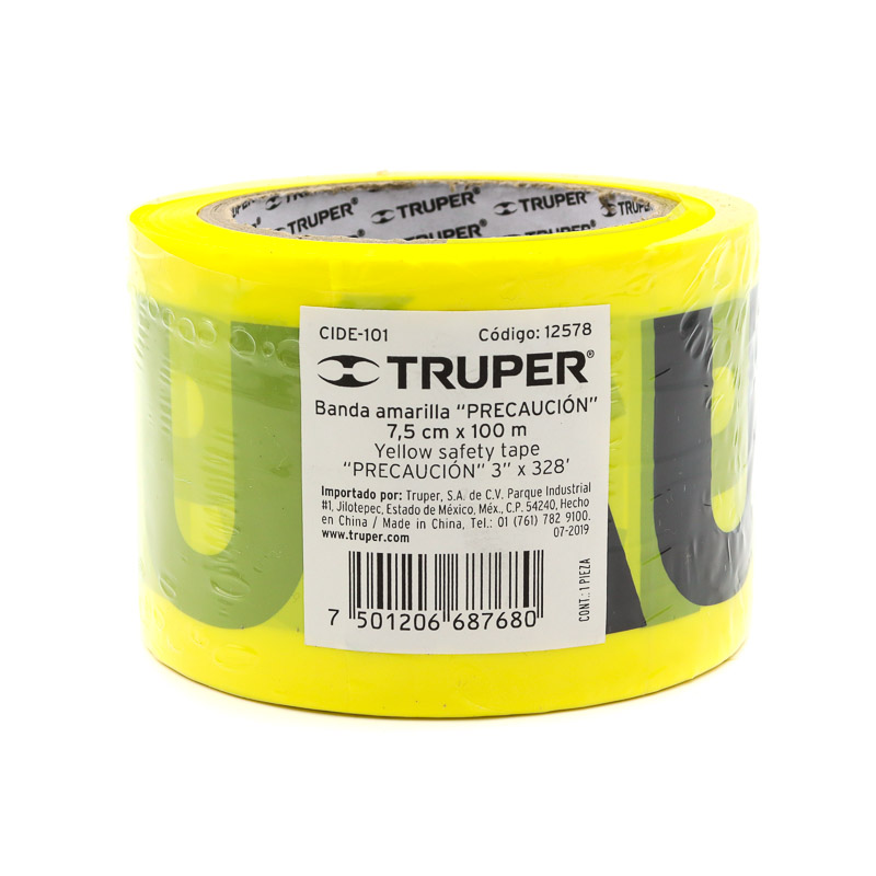 Cinta Precaucion Barricada 7.5cmx100m Truper 12578